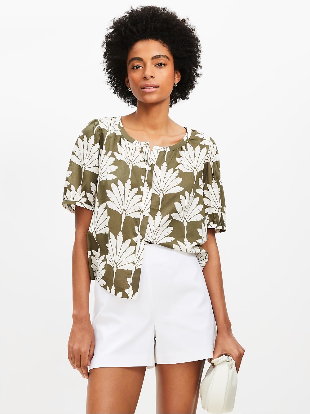 LOFT Olive Green Floral Botanical Blouse